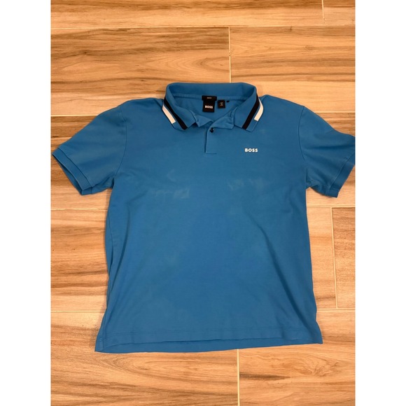 Hugo Boss Other - Hugo Boss Slim Fit Polo Shirt Mens Blue Tipped Collar Short Sleeve Cotton Logo